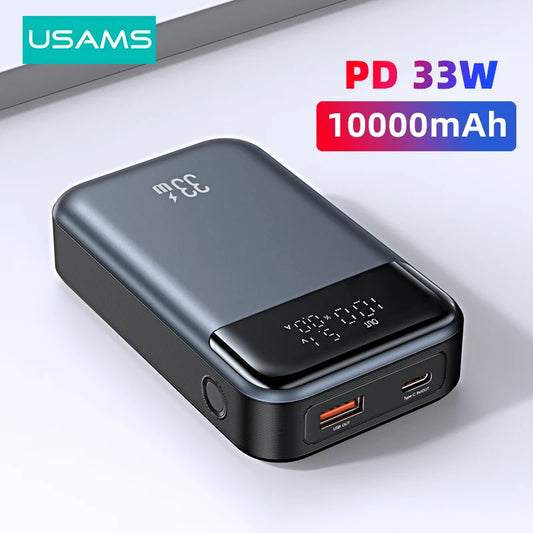 USAMS Mini Power Bank 10000mAh 33W PD Fast Charging Powerbank Portable External Battery Phone Charger for iPhone Xiaomi Samsung